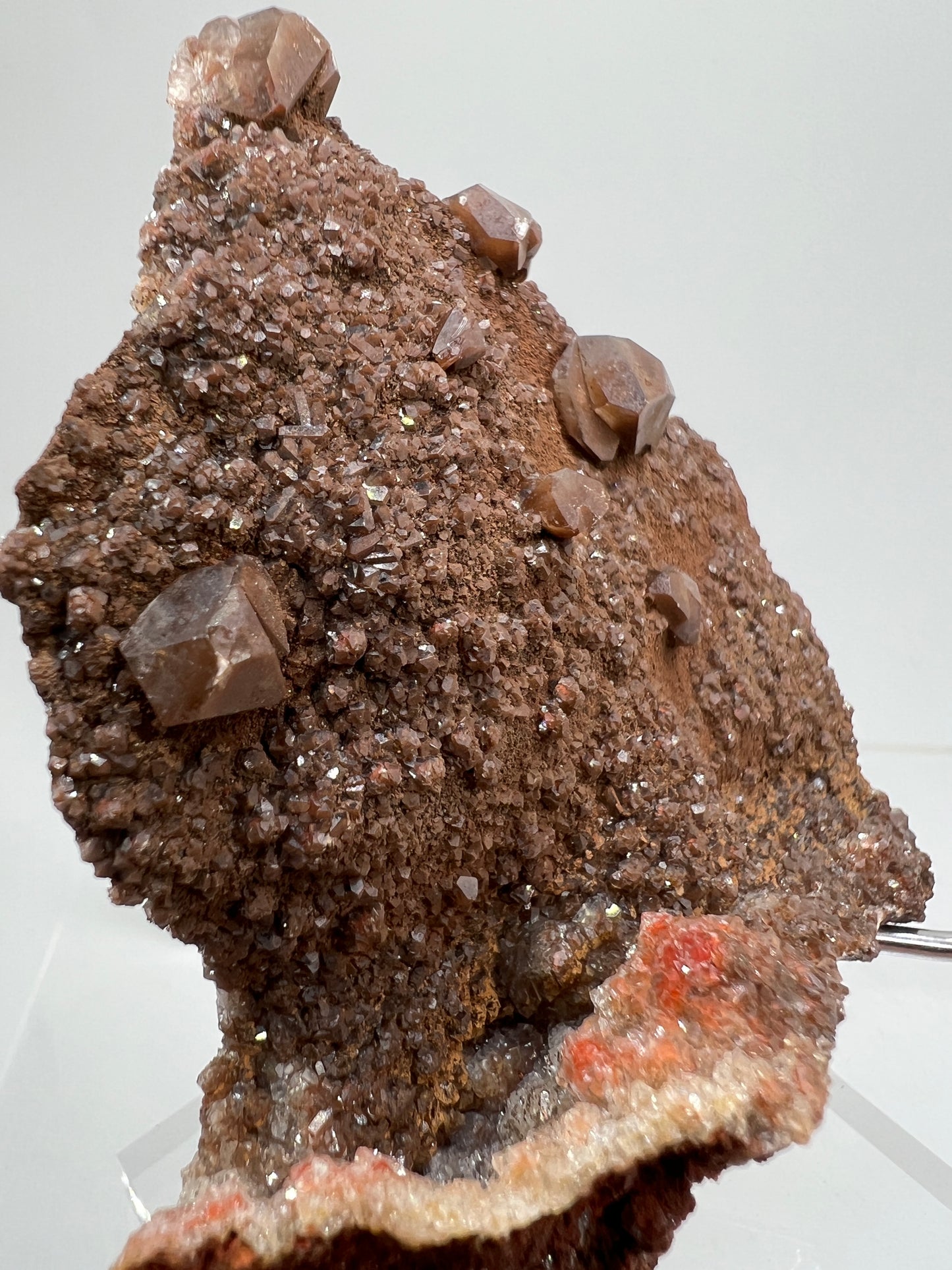 Brown Diamond Calcite Specimen. Beautiful Flash! Gorgeous Hematite Calcite On Druzy Matrix. Very Pretty Crystal Display Piece.