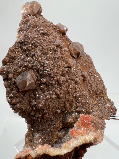 Brown Diamond Calcite Specimen. Beautiful Flash! Gorgeous Hematite Calcite On Druzy Matrix. Very Pretty Crystal Display Piece.