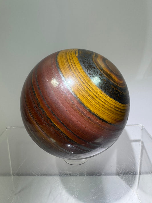 Tiger Iron Crystal Sphere. 61mm. Rare High Quality Display Sphere With Amazing Flash. Very Unique Dark Colors