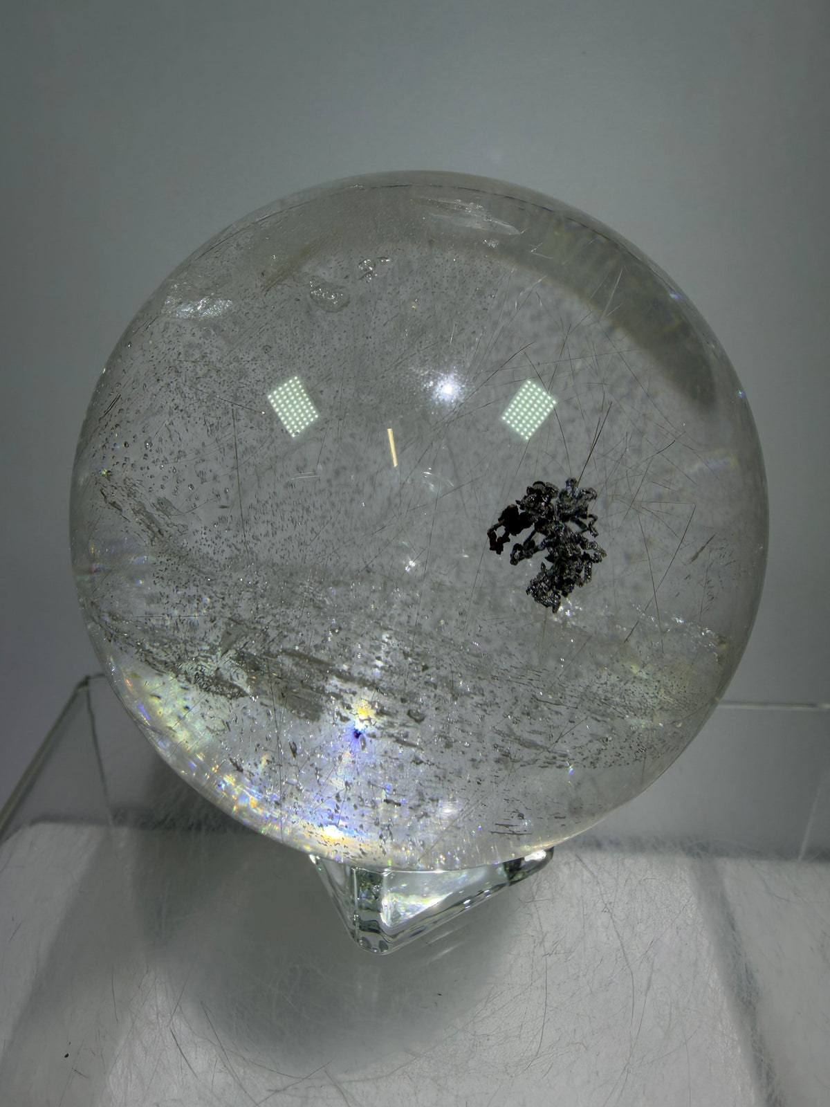 Rutile Quartz Sphere. 68mm. Rare Rutilated Quartz With Lodolite And Pyrite Inclusions. Amazing Display Sphere.