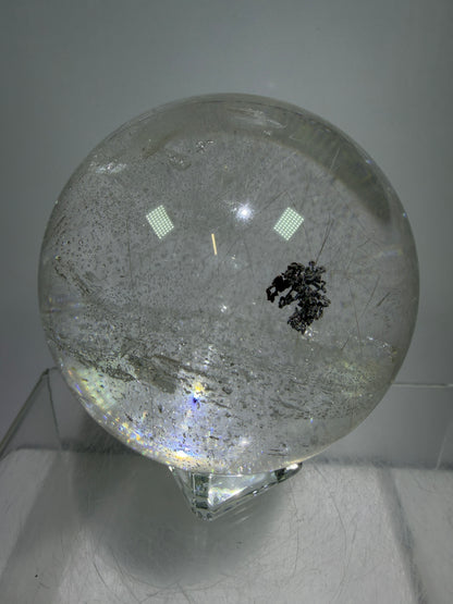 Rutile Quartz Sphere. 68mm. Rare Rutilated Quartz With Lodolite And Pyrite Inclusions. Amazing Display Sphere.