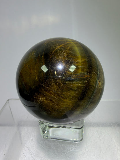 Blue Tigers Eye Sphere. 49mm. Rare Blue And Gold Hawks Eye Crystal. Beautiful Colors And Flash