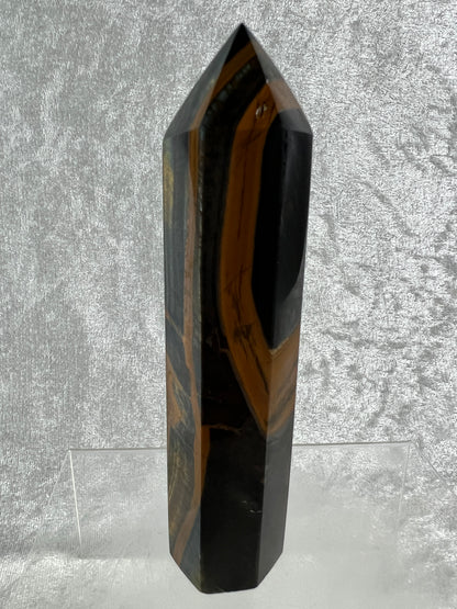 Blue Tigers Eye Tower. 5.85 Inches. Amazing Large Hawks Eye Crystal. Gorgeous Display Tower
