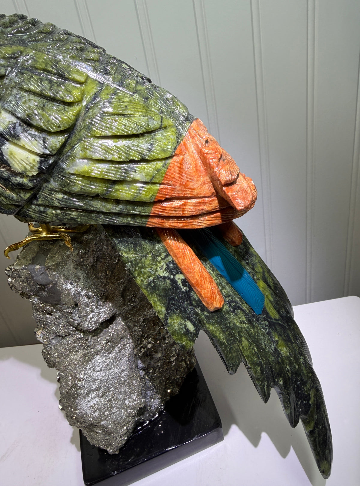 Hand Carved Crystal Parrot From Peru. Extra Large High Quality Display Crystal. Hand Crafted By Local Artisans