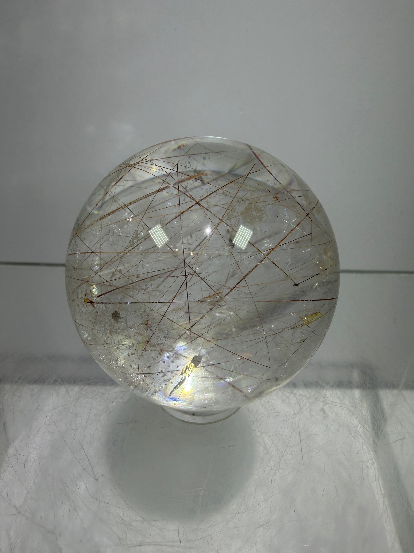 Rutile And Tourmaline Quartz Sphere. 39mm. Amazing Combination Of Red Rutile And Tourmaline. Very Rare Display Sphere