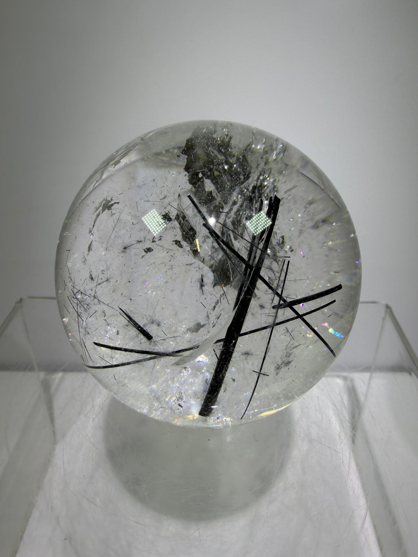 Black Tourmaline Quartz Sphere. 60mm. Massive Rare Rainbows. Gorgeous Black Rutile Sphere. Tourmalinated Quartz Display Crystal