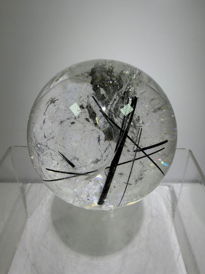 Black Tourmaline Quartz Sphere. 60mm. Massive Rare Rainbows. Gorgeous Black Rutile Sphere. Tourmalinated Quartz Display Crystal
