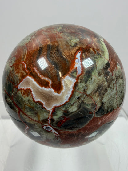 Money Agate Crystal Sphere. 65mm. Very Rare Shades Of Green. Stunning Indonesian Bloodstone. Amazing Colors And Patterns
