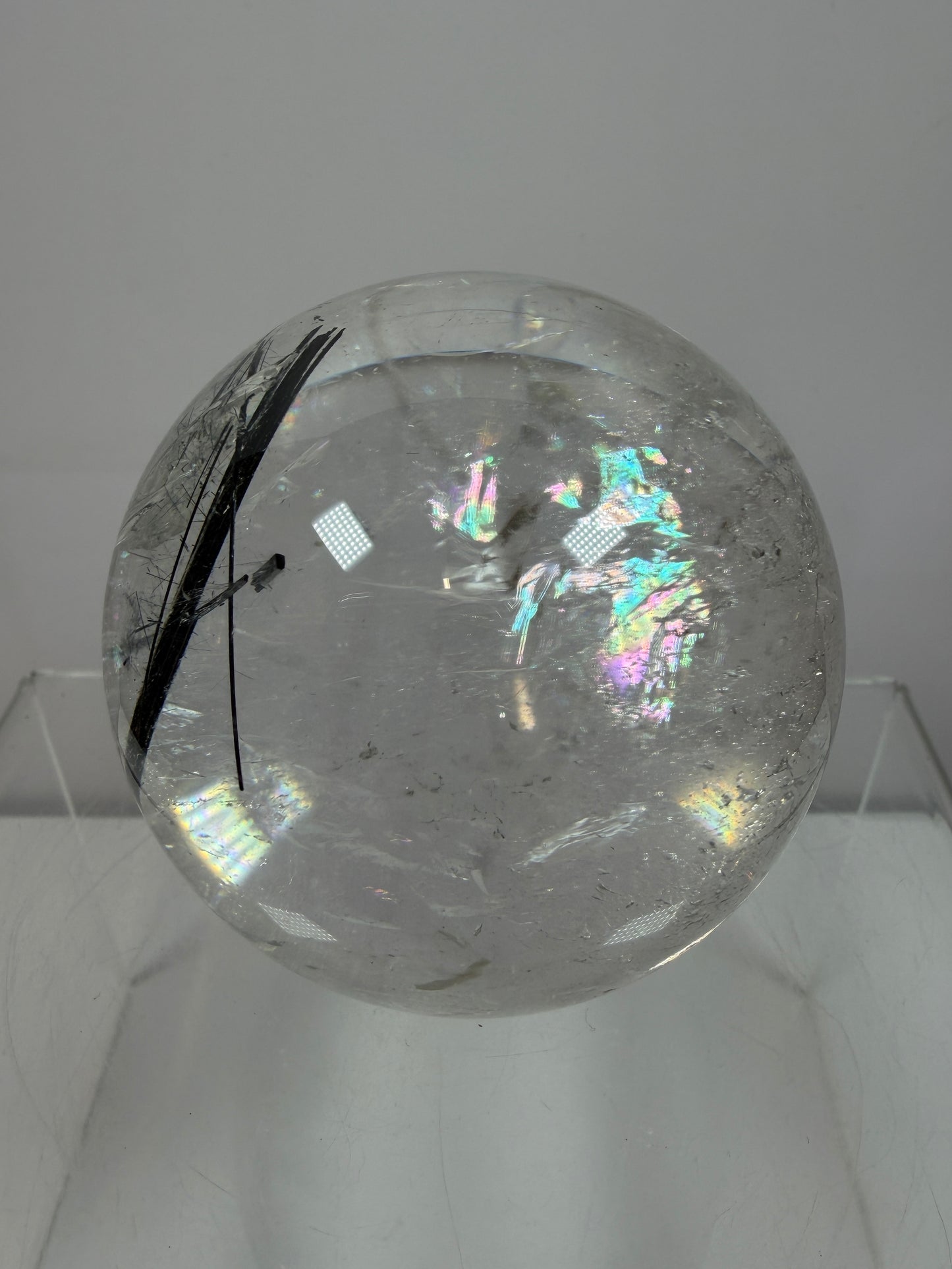 Black Tourmaline Quartz Sphere. 60mm. Massive Rare Rainbows. Gorgeous Black Rutile Sphere. Tourmalinated Quartz Display Crystal