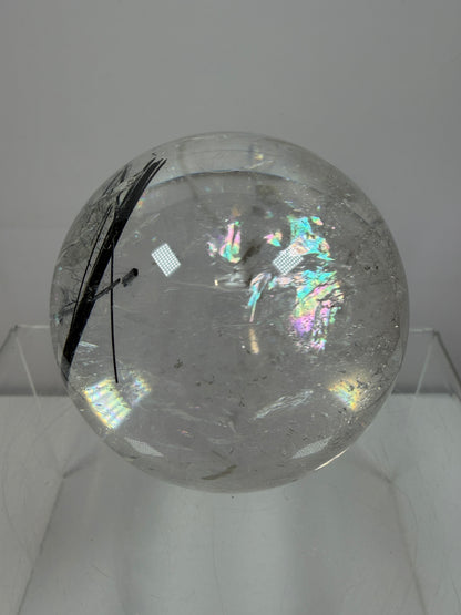 Black Tourmaline Quartz Sphere. 60mm. Massive Rare Rainbows. Gorgeous Black Rutile Sphere. Tourmalinated Quartz Display Crystal