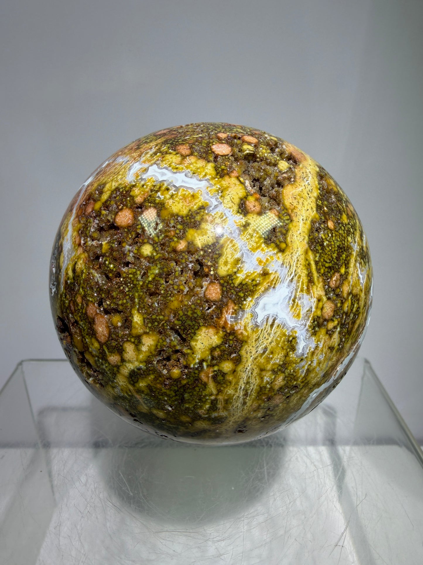 Ocean Jasper Sphere. 72mm. Very Flashy Druzy Sphere. High Quality Stunning Display Crystal