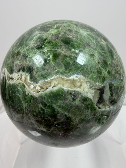 Diopside Crystal Sphere. 68mm. Very Rare And Unique Display Sphere. Lots Of Beautiful Flash