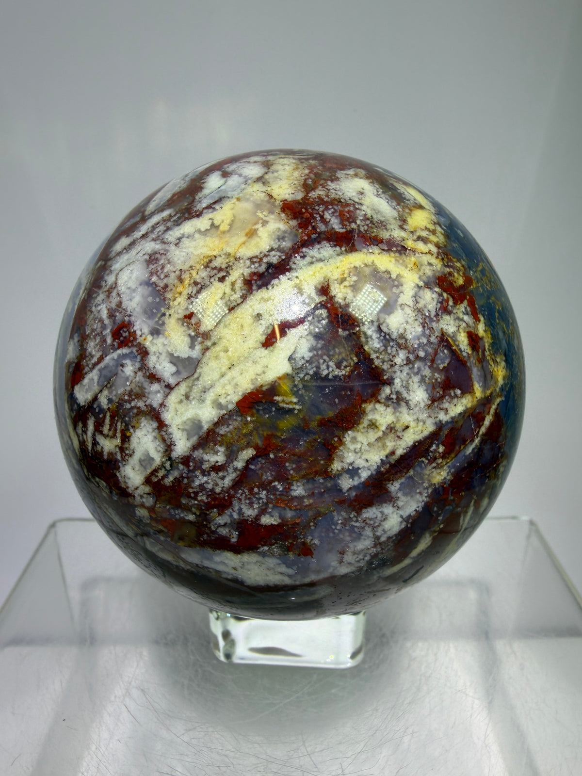 Pietersite Crystal Sphere. 72mm. Stunning Red And Blue Pietersite Crystal. High Quality Rare Display Sphere.