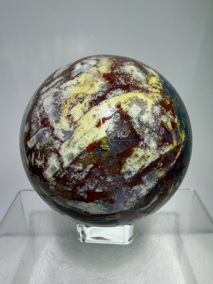 Pietersite Crystal Sphere. 72mm. Stunning Red And Blue Pietersite Crystal. High Quality Rare Display Sphere.