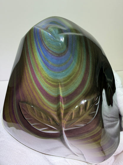 Rainbow Obsidian Freeform. High Quality Carved Flower. Gorgeous One Of A Kind Display Crystal
