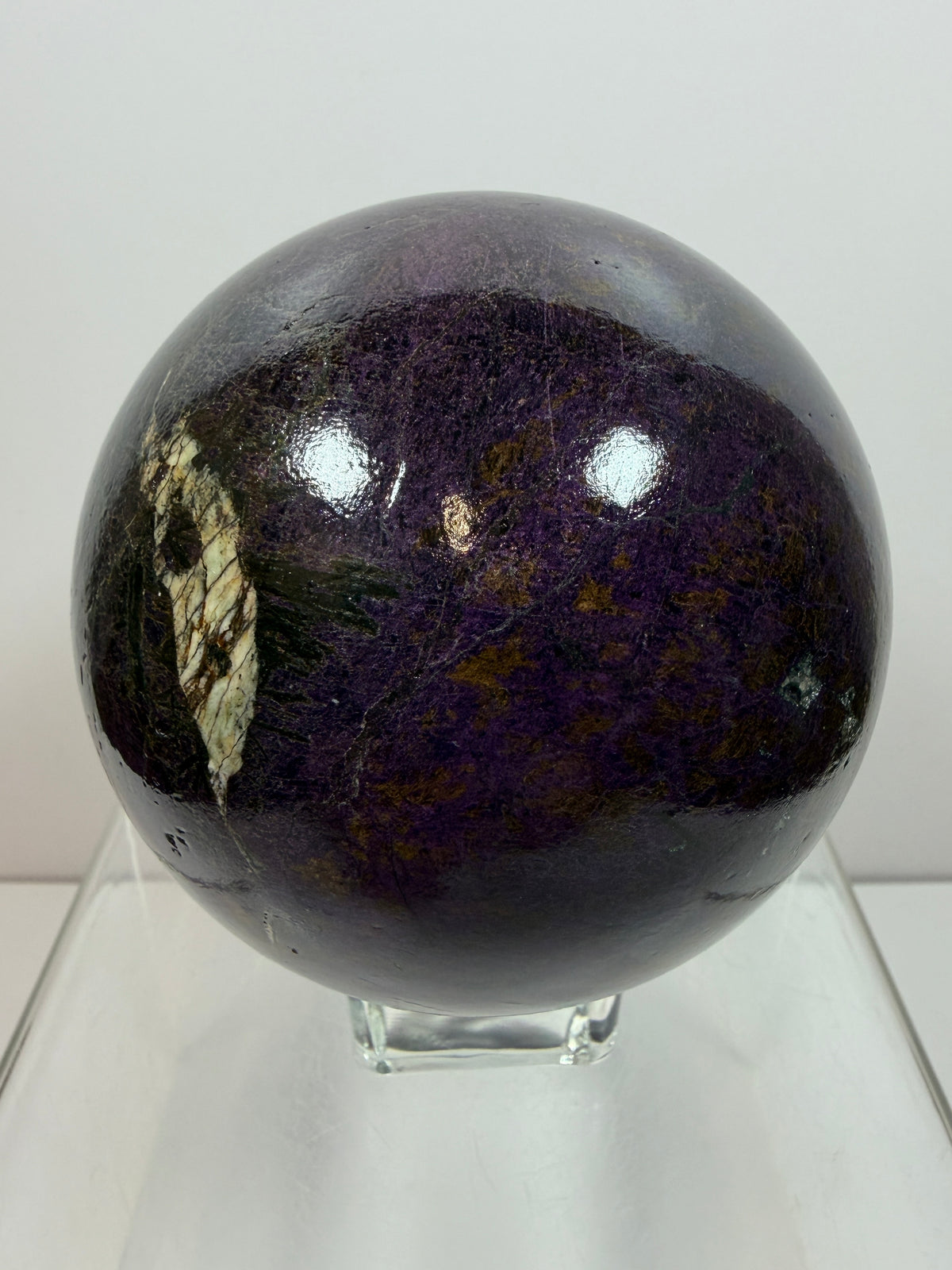Purpurite Crystal Sphere. 86mm. Extra Large Rare Display Crystal From Brazil. Stunning Purple Flash!