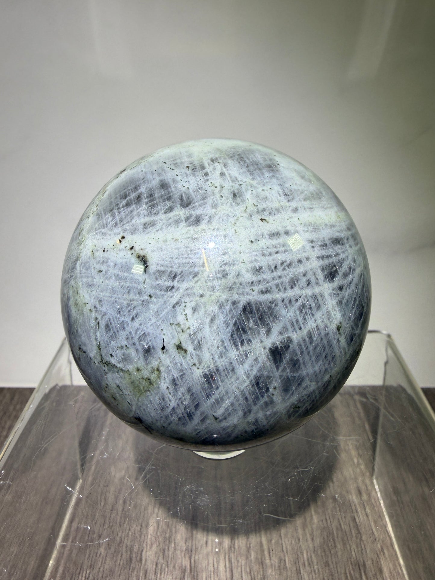 Labradorite Crystal Sphere. 61mm. Stunning Pink Rainbow Flash. Gorgeous Display Sphere.