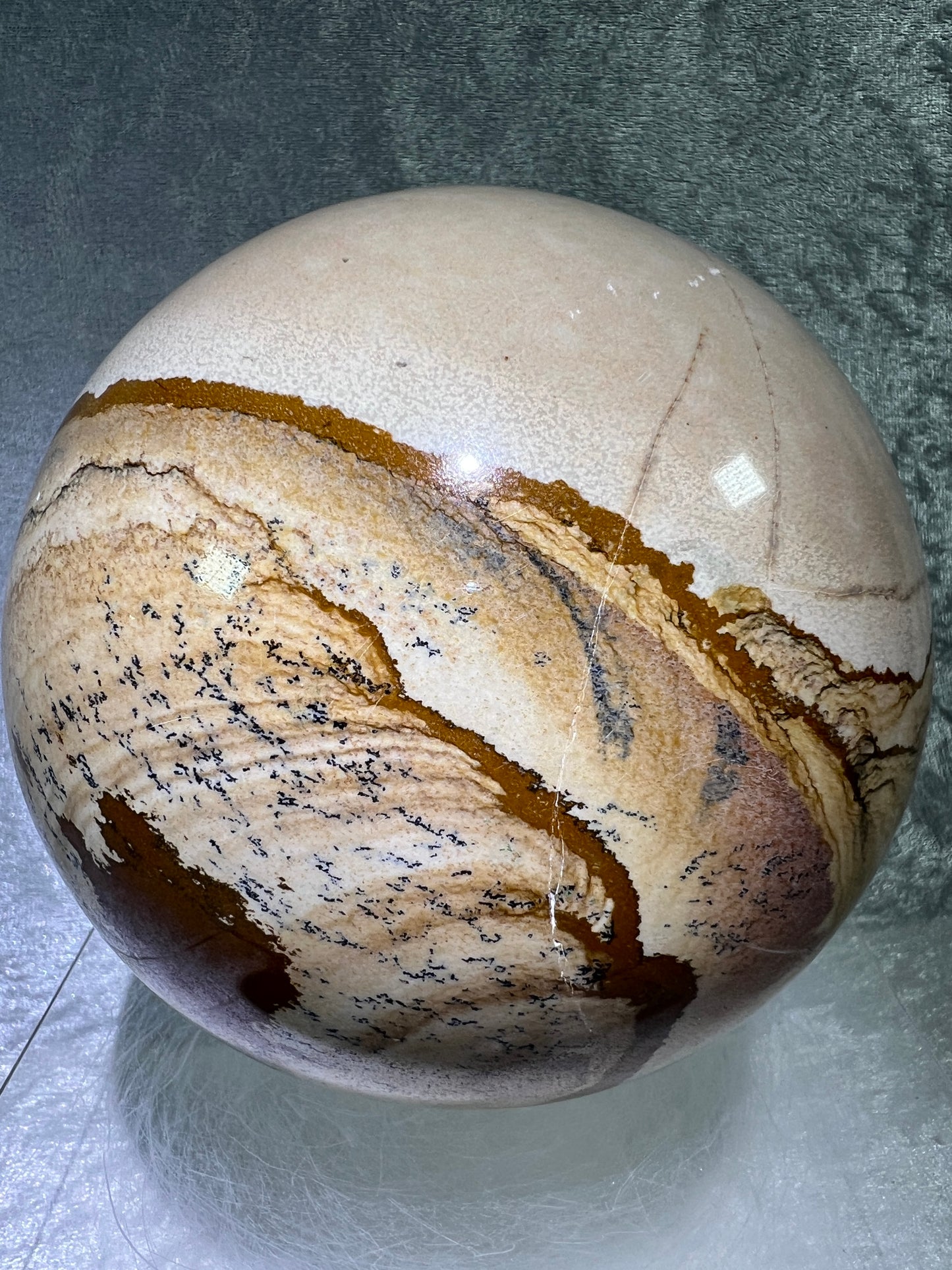 Picture Jasper Sphere. 125mm, 5.5lbs. Huge Rare Display Sphere. Amazing One Of A Kind Crystal From Namibia.