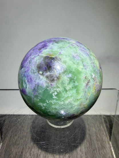 Bolivianite Crystal Sphere. 44mm. Beautiful Combination Of Fluorite And Serpentine. Amazing Rare New Material.