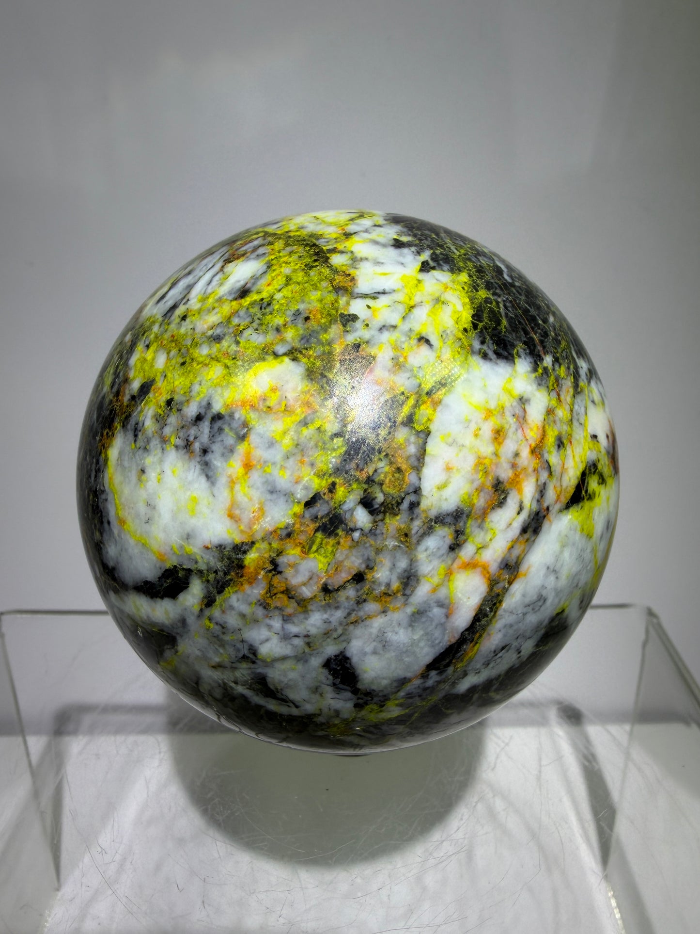 Realgar Crystal Sphere. 67mm. Rare Polished Display Sphere. Stunning Colors And Patterns