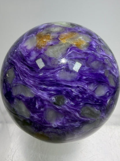 Charoite Crystal Sphere. 50mm. High Quality Beautiful Crystal. Amazing Patterns And Flash. Stunning Rare Crystal