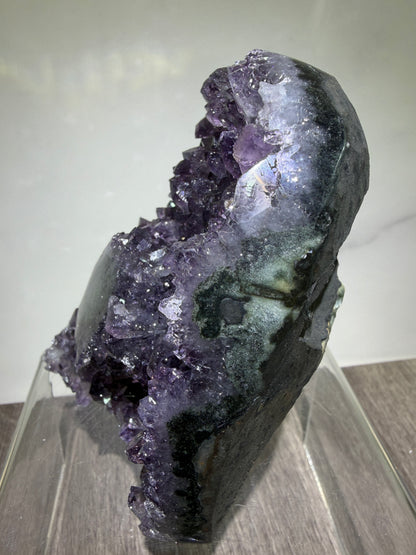 Amethyst Cut Base Geode. World Class Uruguayan Specimen With A Stalactite Eye. Stunning Top Quality Display Crystal.