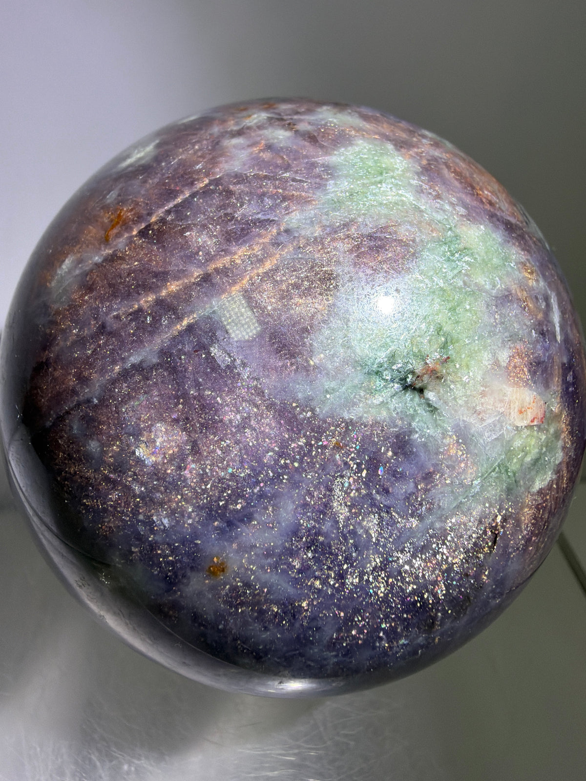 Bloodshot Iolite Sphere. 67mm. Rare Galaxy Iolite Sunstone Display Sphere. Amazing And Colorful Flash!