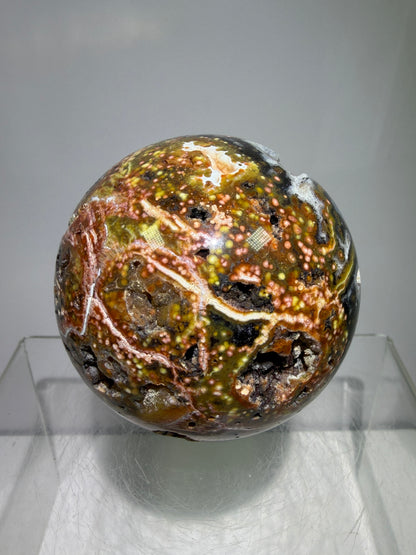 Ocean Jasper Sphere. 67mm. High Quality Druzy Display Crystal. Beautiful Peach Sugar Druzy