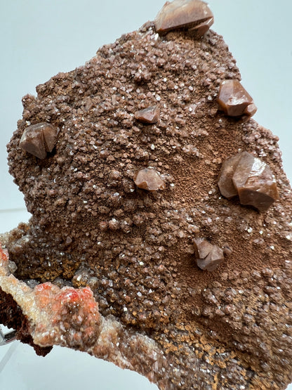 Brown Diamond Calcite Specimen. Beautiful Flash! Gorgeous Hematite Calcite On Druzy Matrix. Very Pretty Crystal Display Piece.