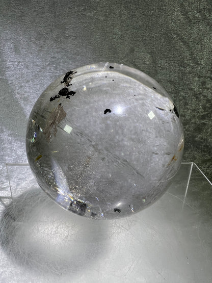 Rutile Quartz Sphere. 75mm. Large High Quality Display Sphere. Gorgeous Garden Quartz, Big Rainbows, And Golden Rutile Inclusions.