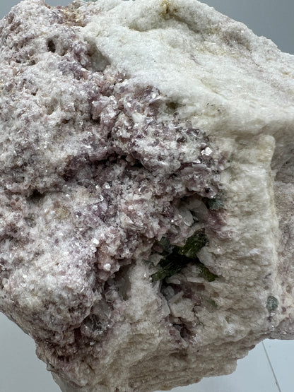 Lepidolite and Green Tourmaline Specimen. Gorgeous Mineral Cluster From Brazil. Lots Of Flash And Crystallization. Beautiful Color Contrasts.