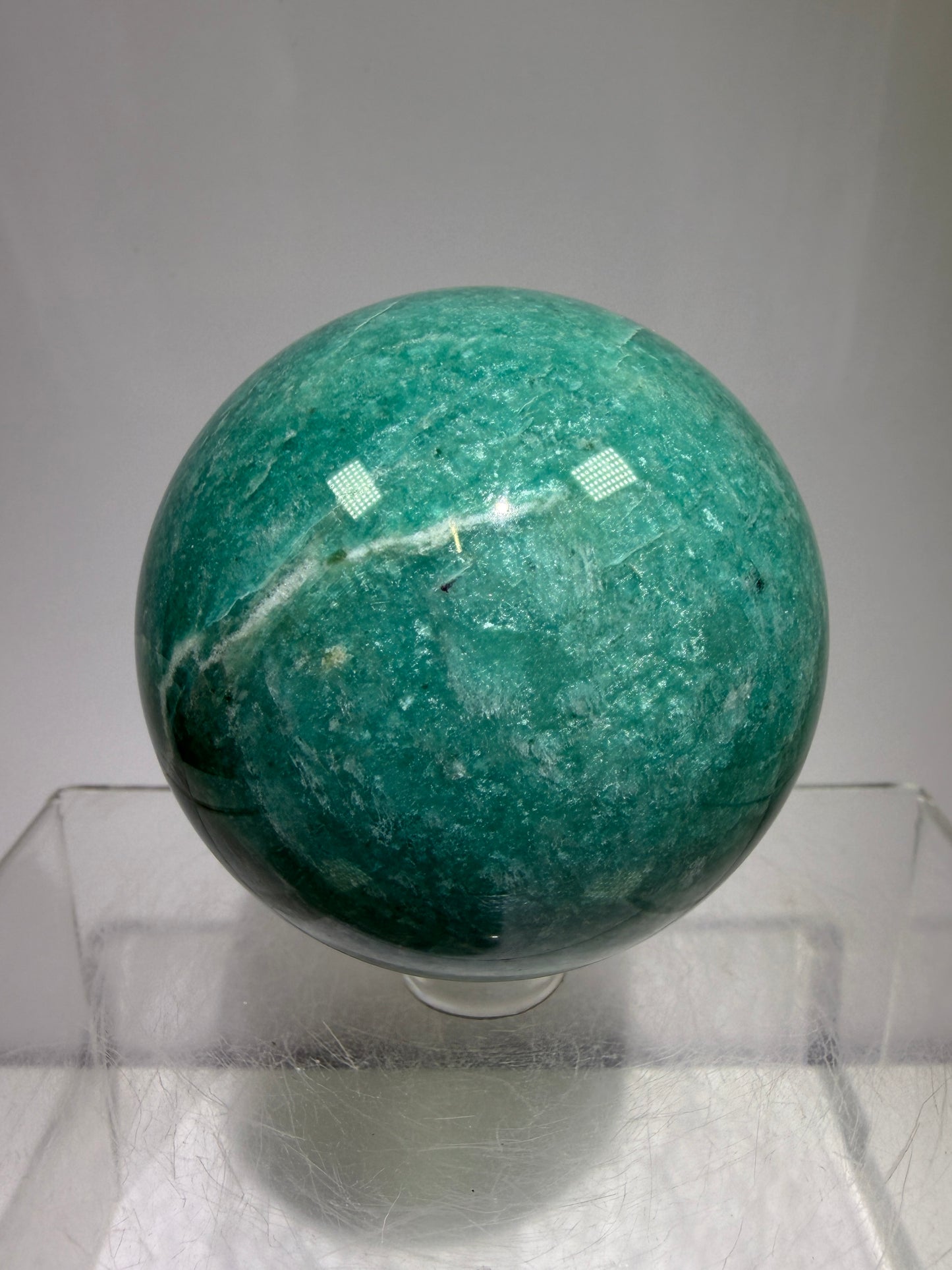 Amazonite Crystal Sphere. 60mm. Amazing Colors And Patterns. Gorgeous Flashy Display Sphere.