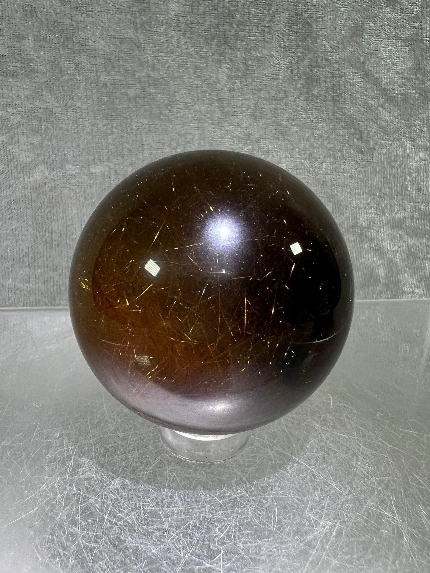 Rutile Quartz Sphere. Gorgeous Dark Smoky Quartz With Garden And Golden Rutile Inclusions. Amazing Rare Sphere!