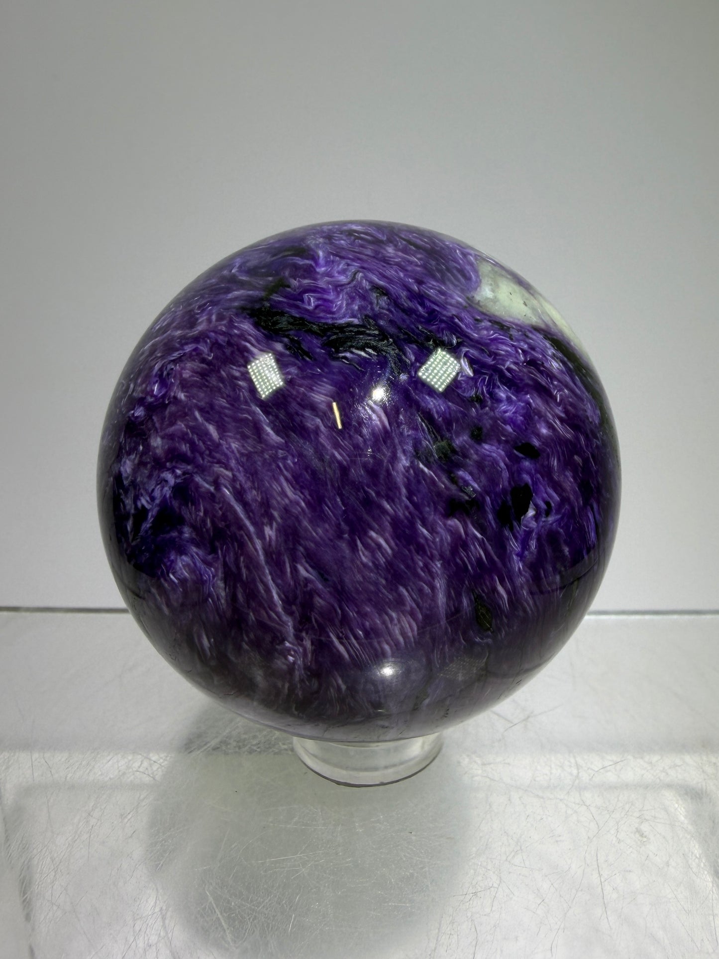 Charoite Crystal Sphere. 50mm. High Quality Beautiful Crystal. Amazing Patterns And Flash. Stunning Rare Crystal