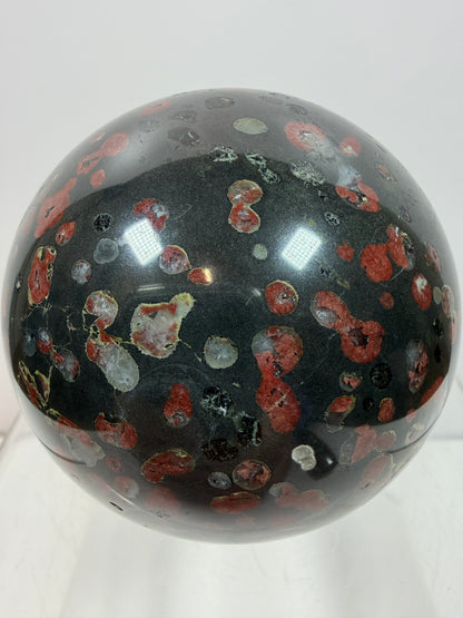 Plum Blossom Jade Sphere: 72mm. Gorgeous Large Display Sphere. Beautiful Color Contrast