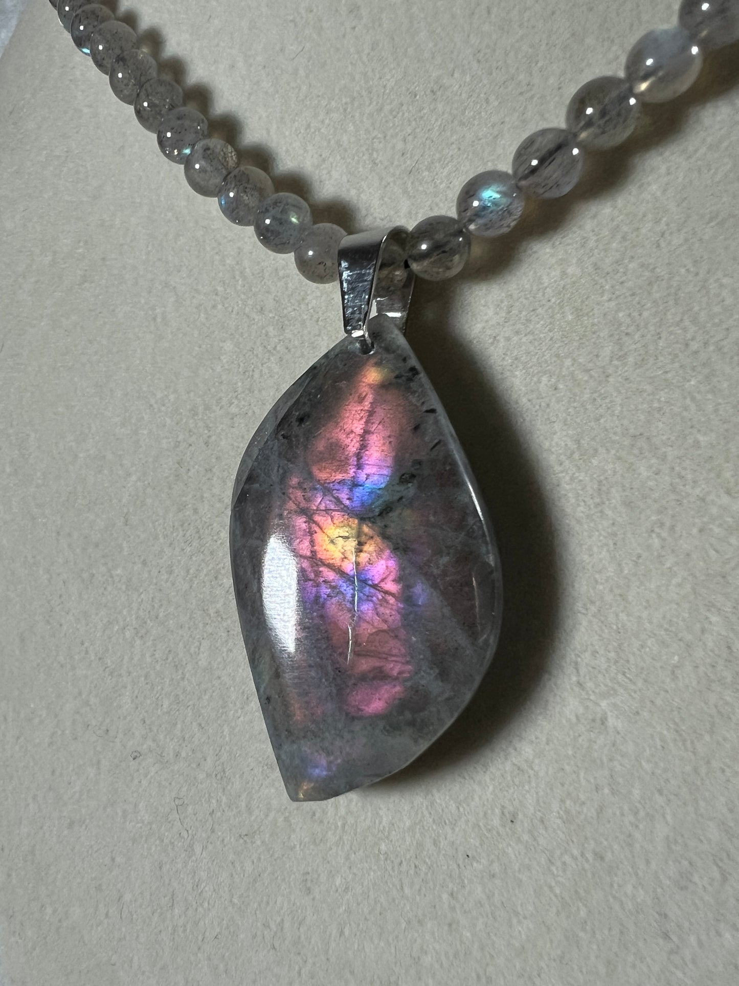 Labradorite Crystal Pendant. Stunning High Quality Jewelry. Custom Made Labradorite Beaded Necklace