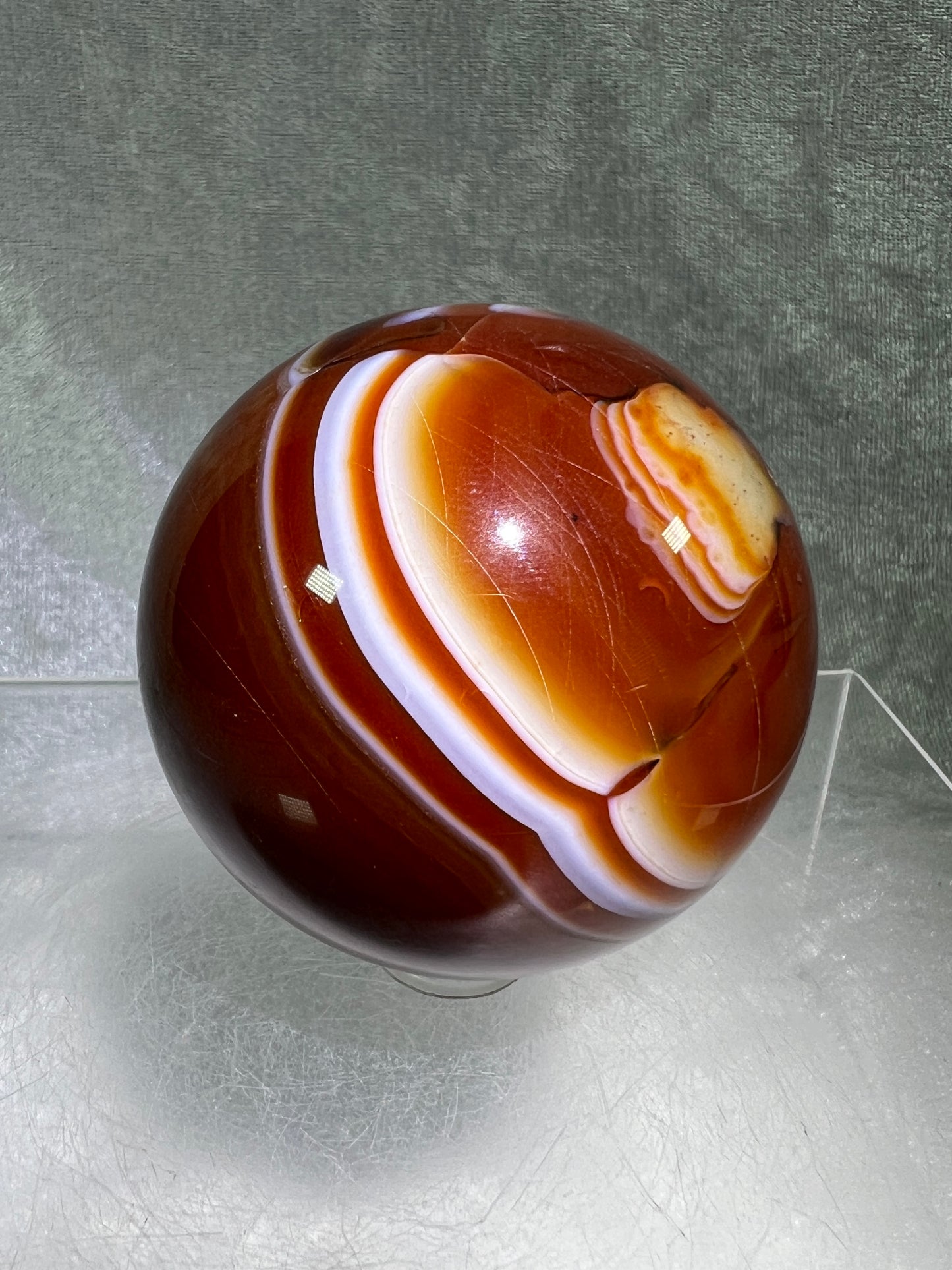 Carnelian Agate Sphere. 60mm. Incredible Colors And Banding