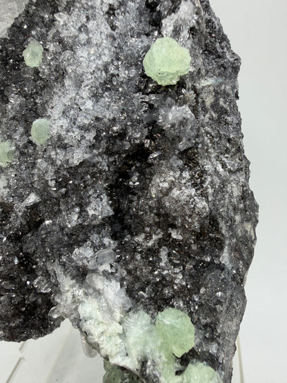 Rare Babingtonite, Prehnite, And Calcite Cluster. High Quality Mineral Specimen From Sichuan Province China. Amazing Rare Display Crystal.