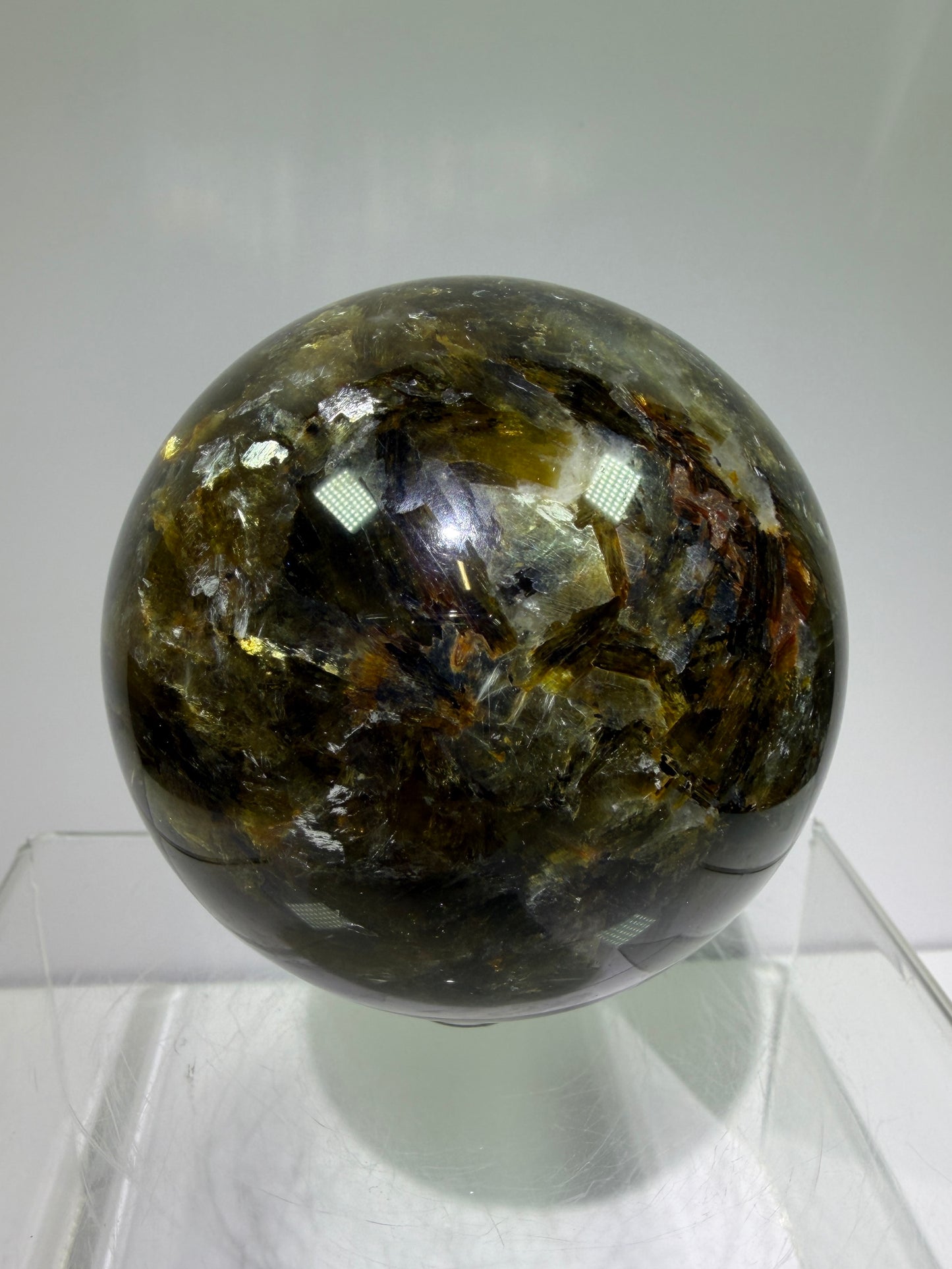 Golden Mica Sphere. 74mm. Rare Mica Display Sphere. High Quality With Lots Of Flash