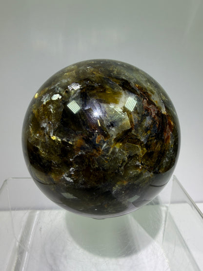 Golden Mica Sphere. 74mm. Rare Mica Display Sphere. High Quality With Lots Of Flash