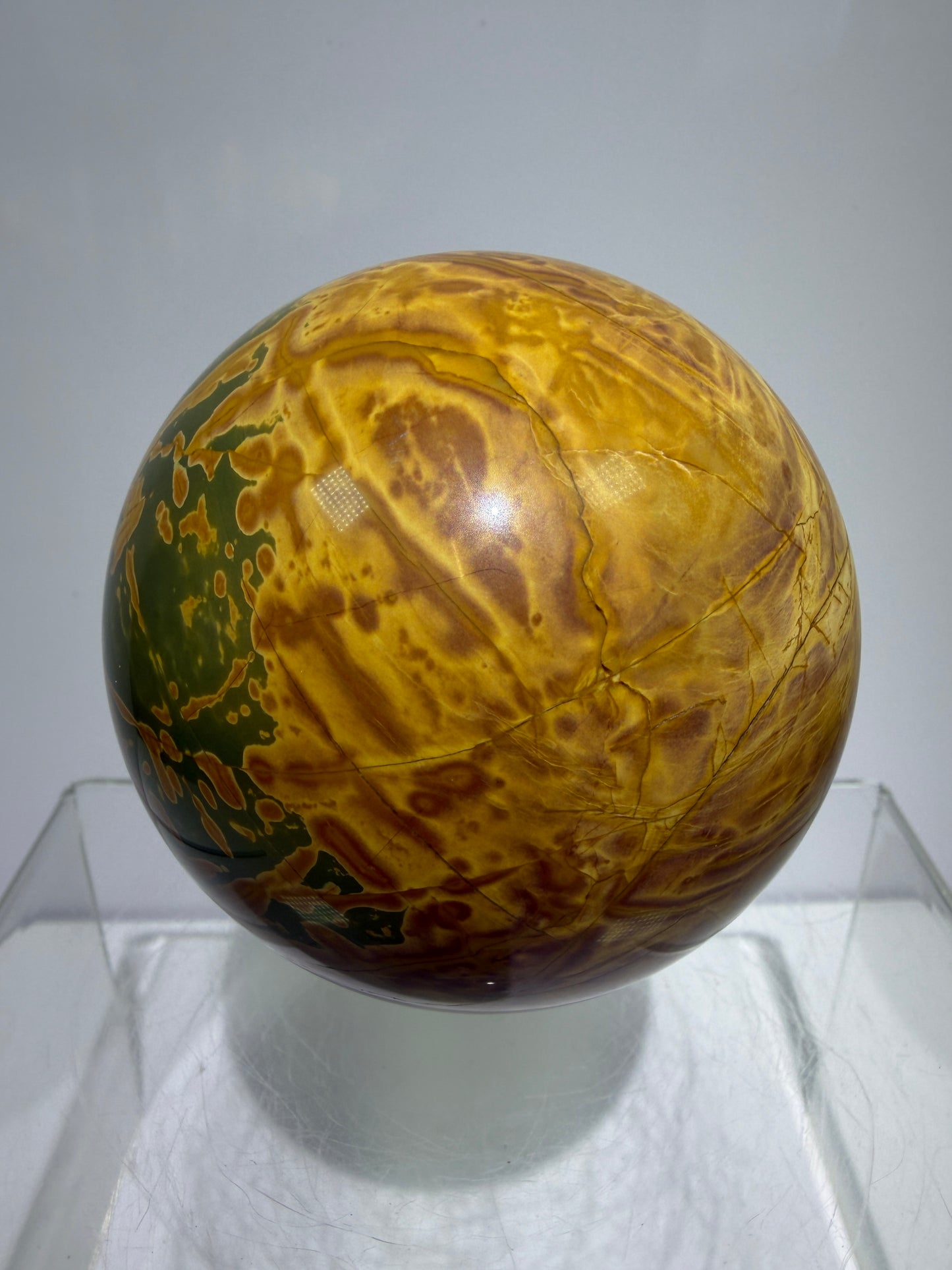 Cherry Creek Jasper Sphere. 70mm. Stunning Large Red River Display Sphere. Very High Quality Crystal