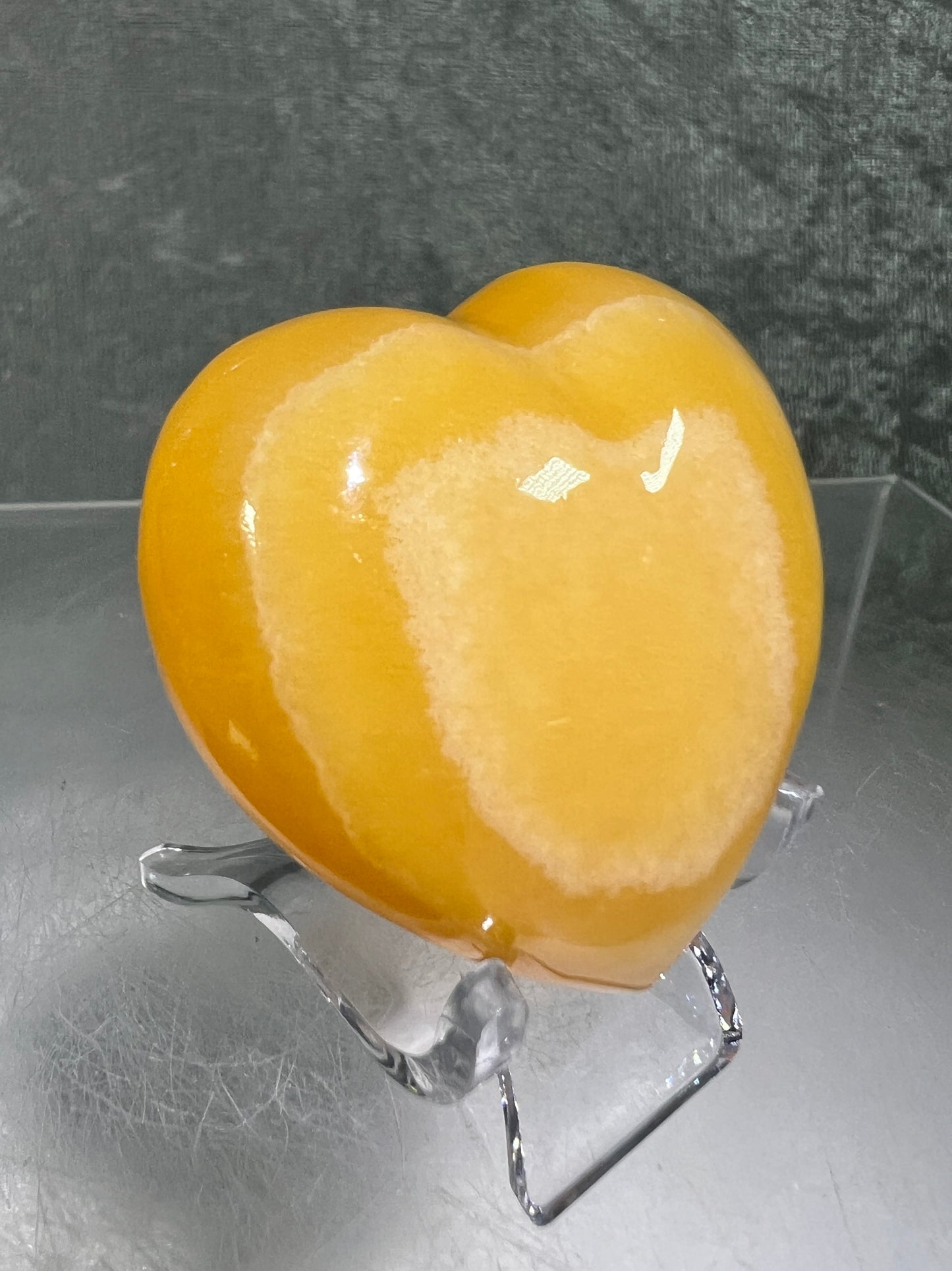 Orange Calcite Heart Carving. Very Pretty Calcite Carving From Mexico. Stand Included