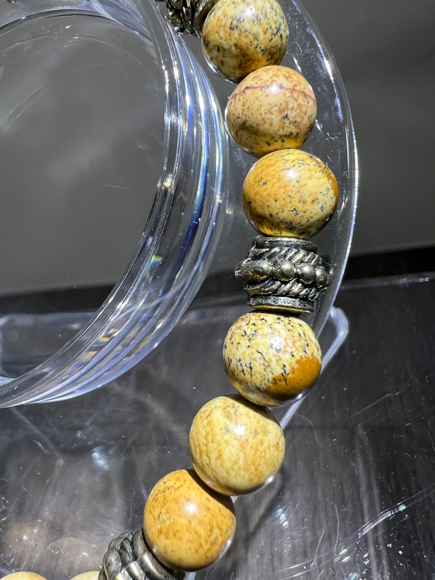 Petrified Wood Crystal Bead Bracelet. 8mm. Unique Crystal Bracelet With Cool Spacers.