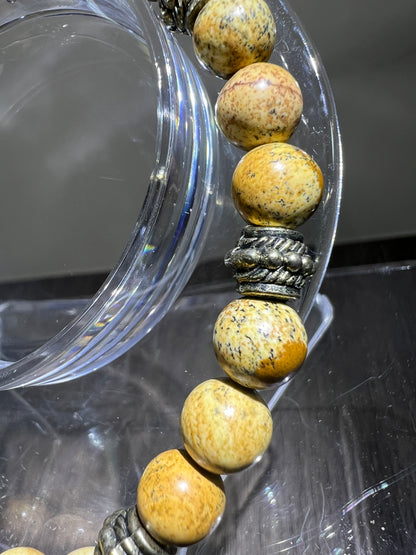 Petrified Wood Crystal Bead Bracelet. 8mm. Unique Crystal Bracelet With Cool Spacers.