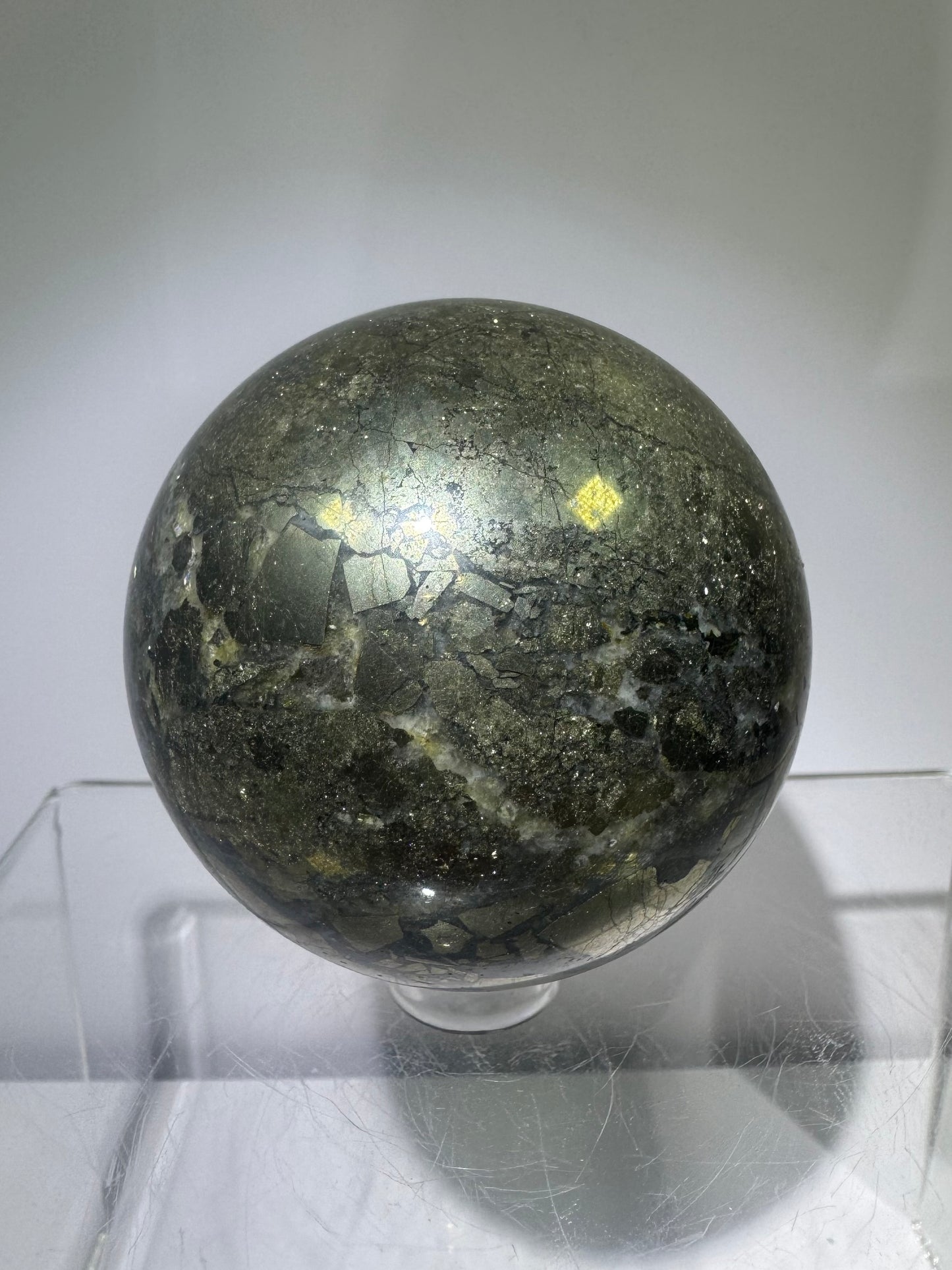 Pyrite And Agate Sphere. 57mm. Gorgeous Display Sphere. Amazing Flash And Colors.