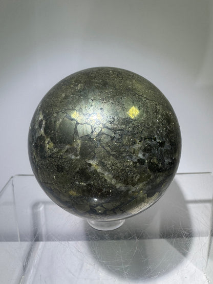 Pyrite And Agate Sphere. 57mm. Gorgeous Display Sphere. Amazing Flash And Colors.
