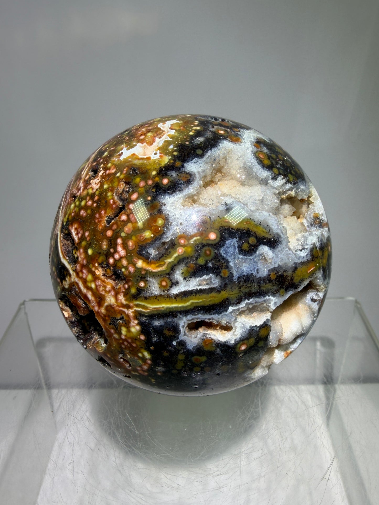 Ocean Jasper Sphere. 67mm. High Quality Druzy Display Crystal. Beautiful Peach Sugar Druzy
