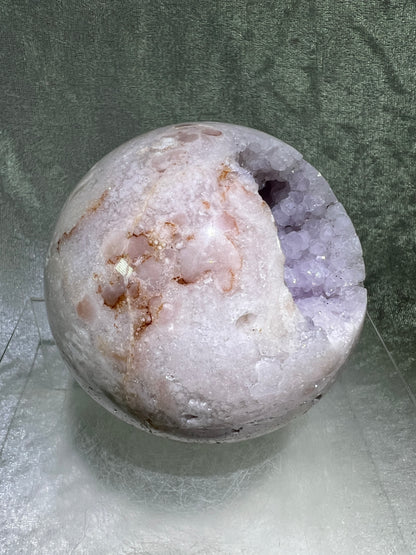 Flower Agate Sphere. 85mm. Gorgeous Purple Flower Druzy. Beautiful Combination Of Flower Agate And Amethyst. Amazing Display Sphere.