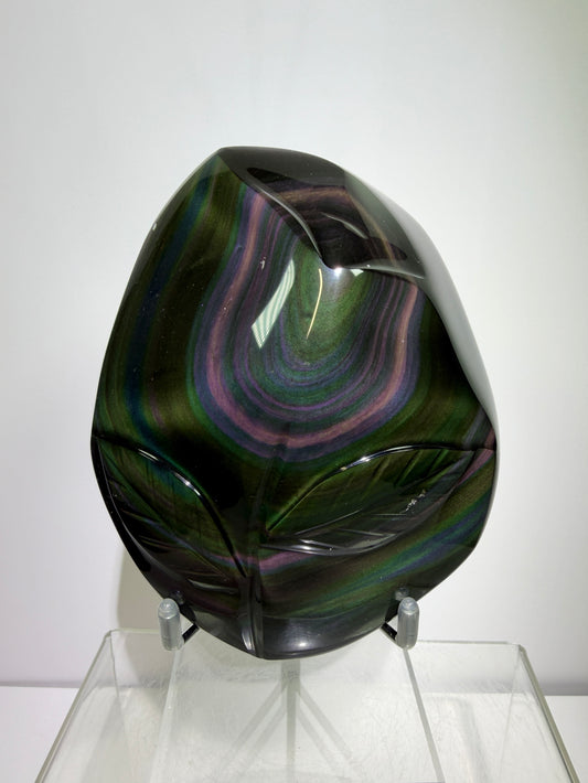 Rainbow Obsidian Freeform. High Quality Carved Flower. Gorgeous One Of A Kind Display Crystal