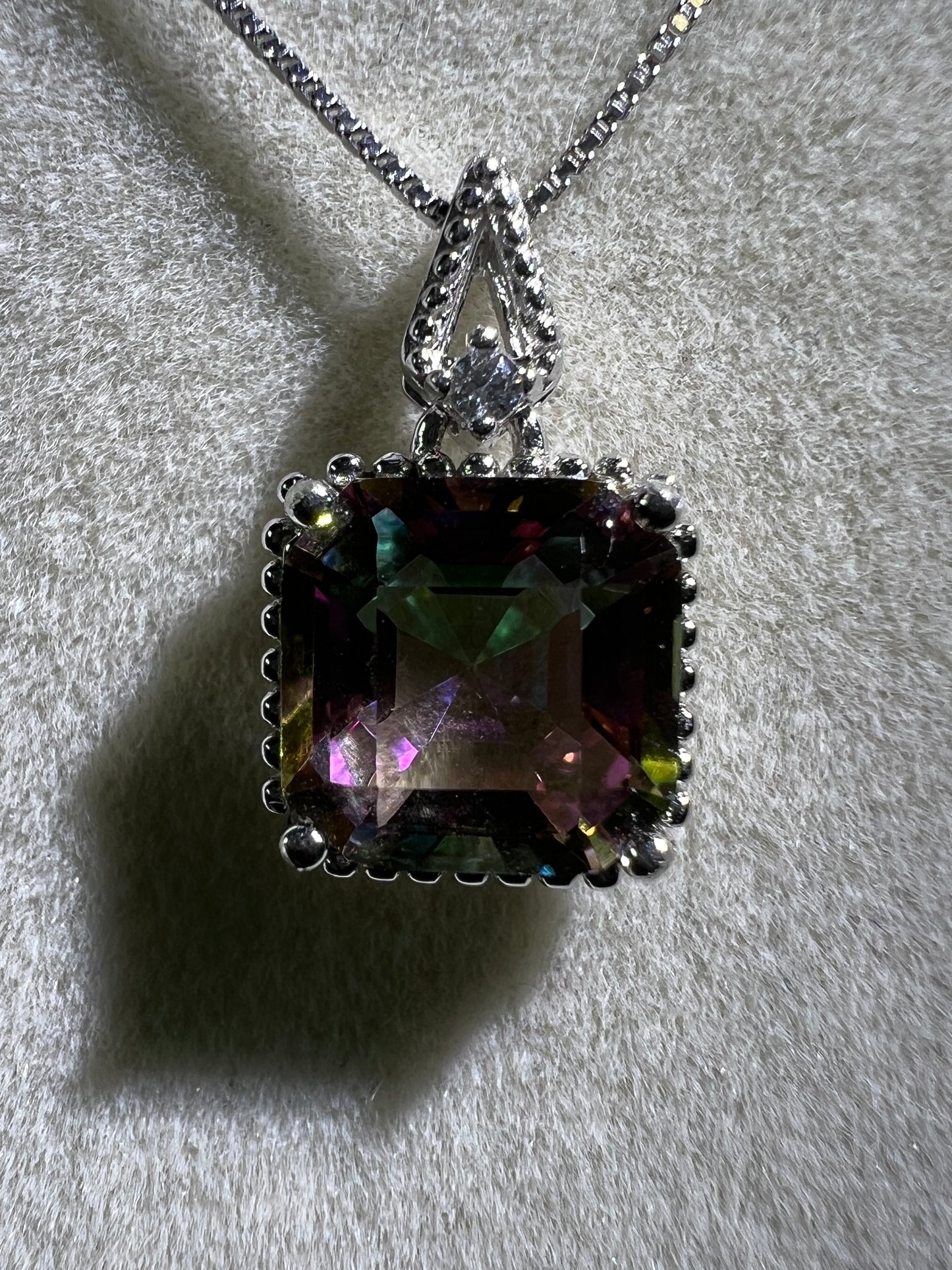 Mystic Topaz Crystal Pendant. S925 Silver Setting And Necklace. Gorgeous Mystic Topaz Gemstone.